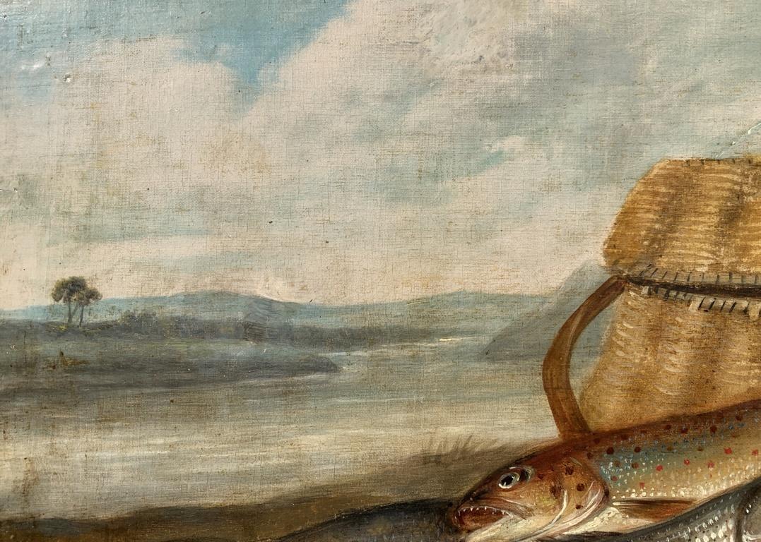 Naturalist European painter - 19th century Still life painting - Fish and basket For Sale 2
