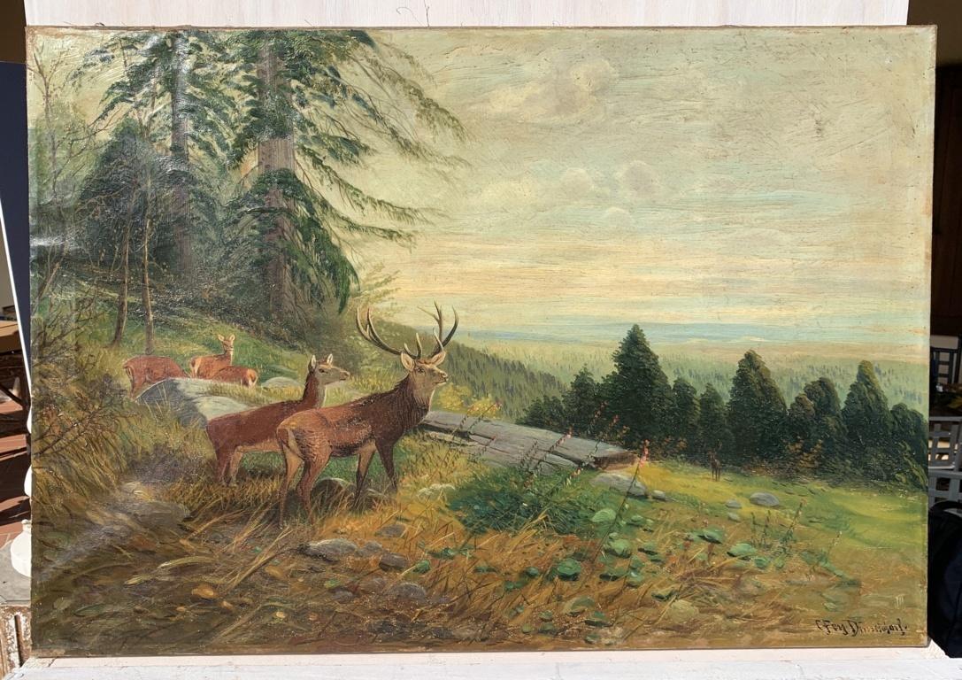 Naturalist painter - Late 19th century landscape painting - Deers Mountain  - Painting by Unknown
