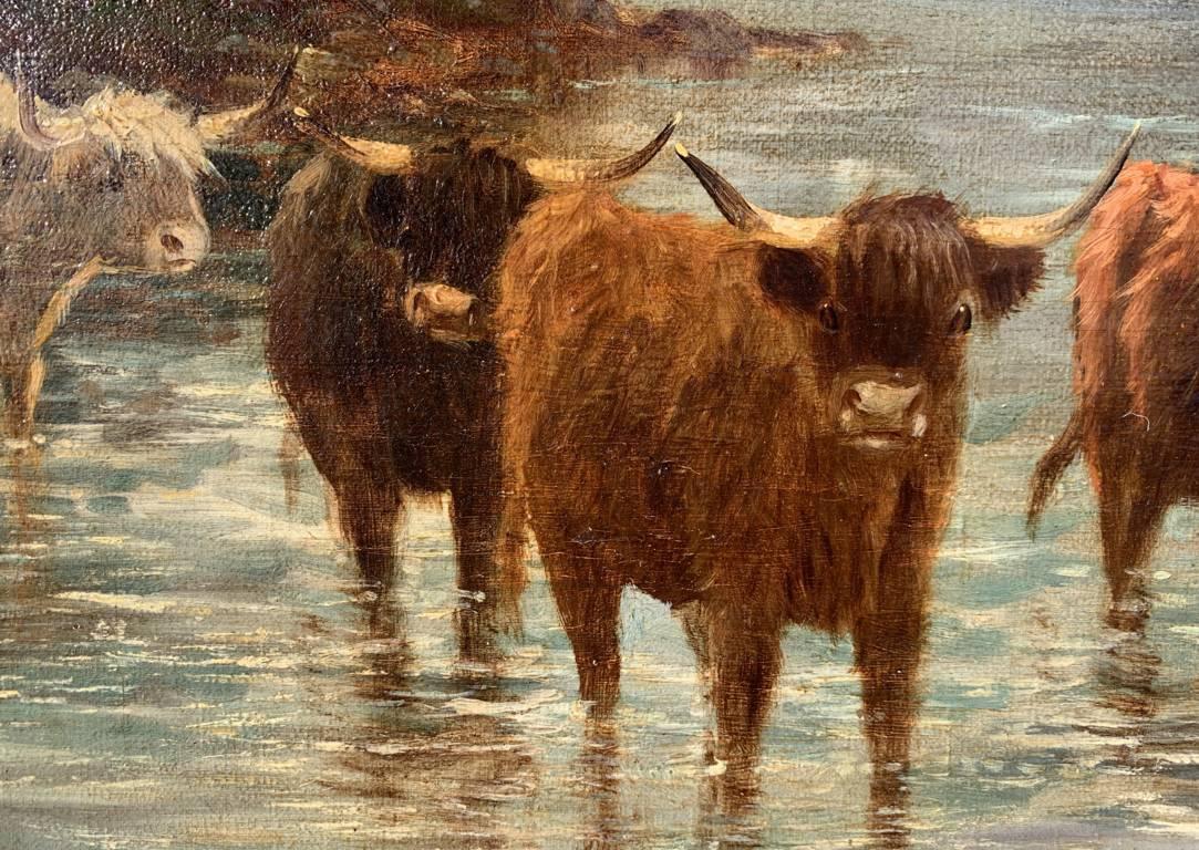Naturalistic British painter - 19th century landscape painting - Highland Cattle For Sale 7