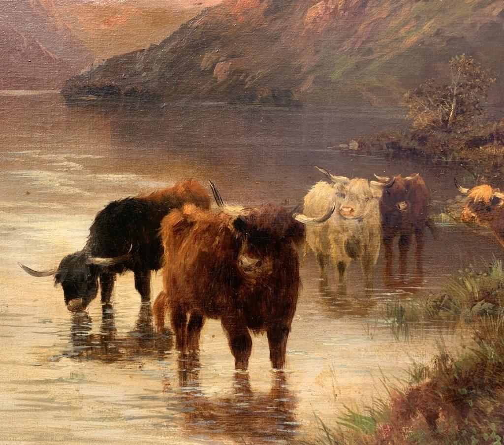 Pittore naturalista britannico - Pittura paesaggistica del XIX secolo - Bovini delle Highlands - Painting di Unknown