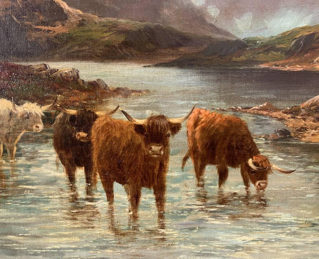 Highland Painter (late 19th century) - Cattle at the lake.

51 x 76.5 cm.

Antique oil painting on canvas, without frame.

- Work signed lower left.

Condition report: Original canvas. Good state of conservation of the pictorial surface.


- All