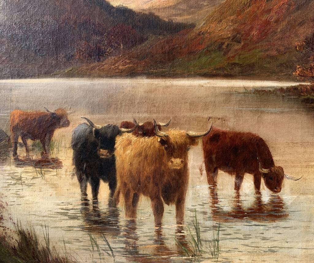 Pittore naturalista britannico - Pittura paesaggistica del XIX secolo - Bovini delle Highlands - Painting Naturalismo di Unknown
