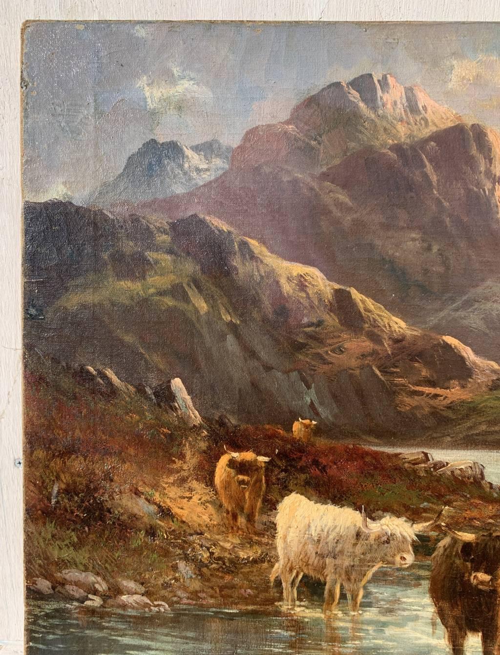 Naturalistic British painter - 19th century landscape painting - Highland Cattle For Sale 2