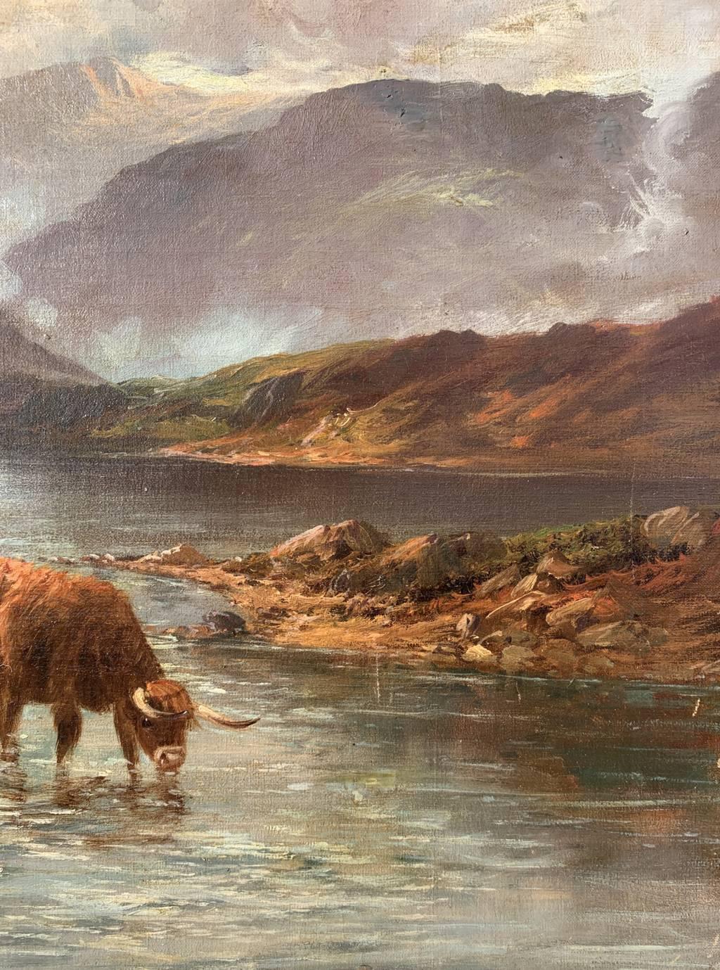 Naturalistic British painter - 19th century landscape painting - Highland Cattle For Sale 4