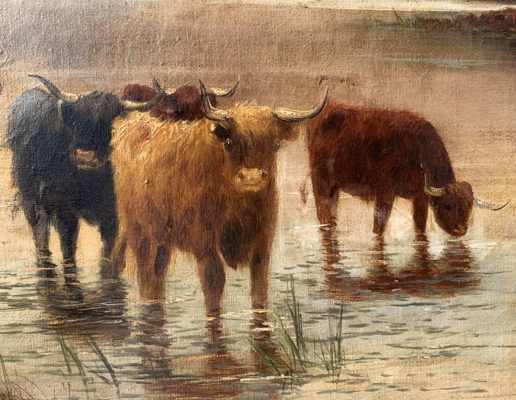 Pittore naturalista britannico - Pittura paesaggistica del XIX secolo - Bovini delle Highlands 3
