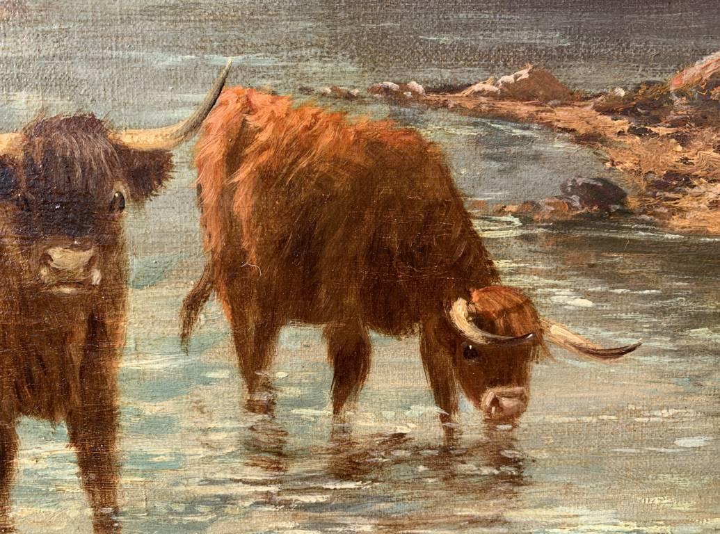 Naturalistic British painter - 19th century landscape painting - Highland Cattle For Sale 6