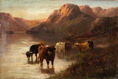 Naturalistic British painter - 19th century landscape painting - Highland Cattle
