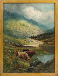 Naturalistic British painter - 19th century landscape painting - Highland cattle