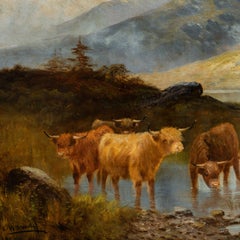 Naturalistic British painter - 19th century landscape painting - Highlanders