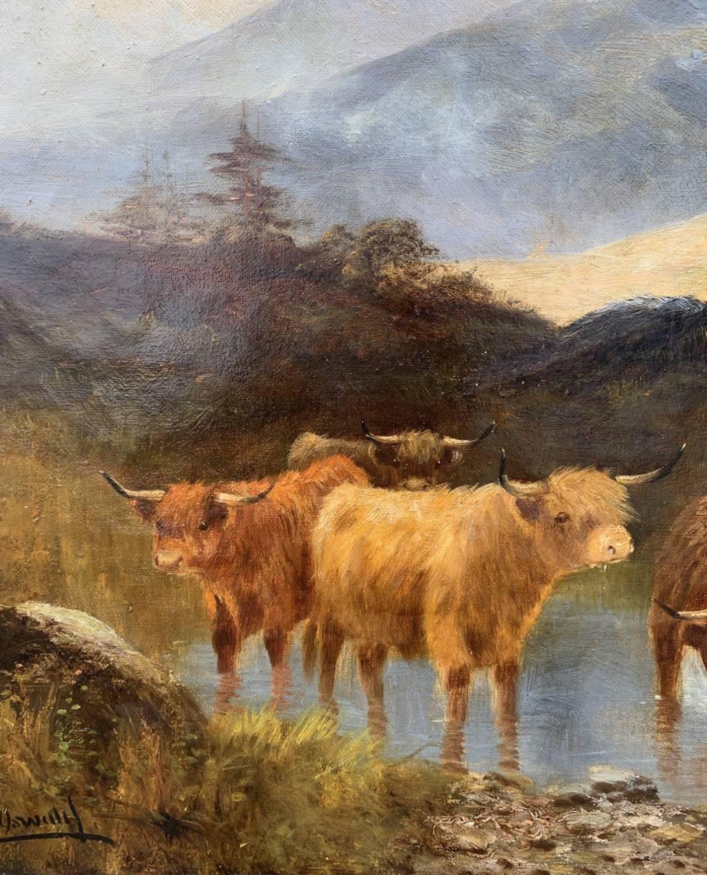 Peintre naturaliste britannique - peinture de paysage du 19e siècle - Highlanders - Brown Landscape Painting par Unknown