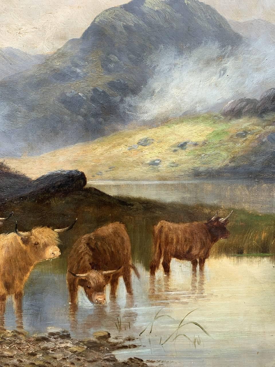 Peintre naturaliste britannique - peinture de paysage du 19e siècle - Highlanders en vente 1