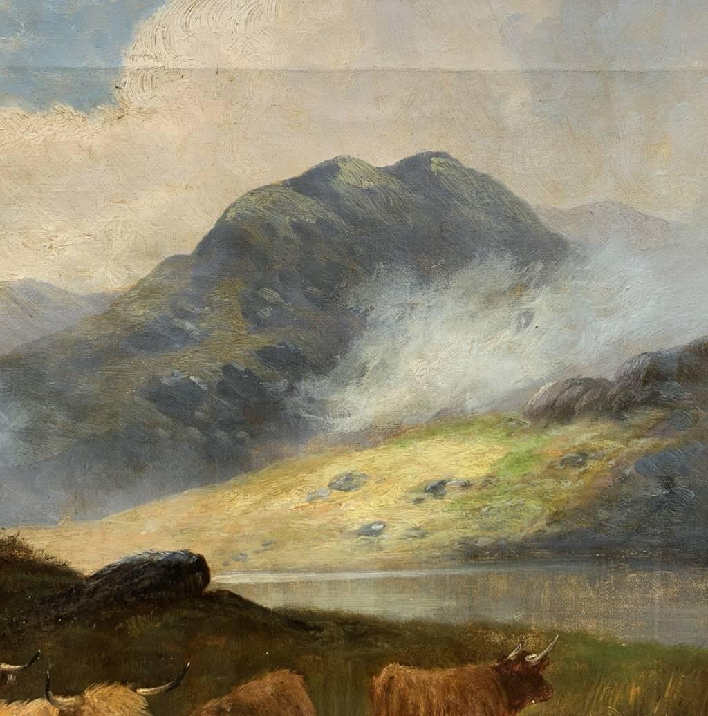 Peintre naturaliste britannique - peinture de paysage du 19e siècle - Highlanders en vente 3