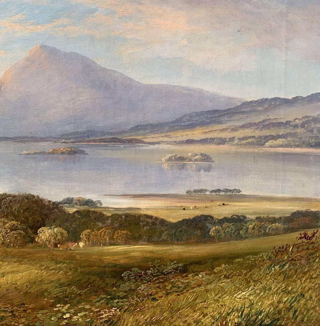 Pittore inglese (datato 1873) - Paesaggio montano con lago.

51 x 77 cm. Vecchio dipinto a olio su tela, senza cornice.

- Opera firmata indistintamente e datata in basso a sinistra: 