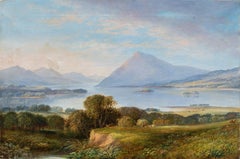 Peintre naturaliste britannique - Peinture de paysage du 19e siècle - Vue d'un lac