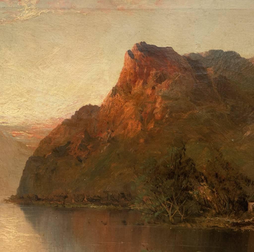 British painter (late 19th century) - View of Loch Lomond at Sunset.

50.5 x 76.5 cm.

Old oil painting on canvas, unframed.

- Signed indistinctly lower left.

- Handwritten inscription on the back: 