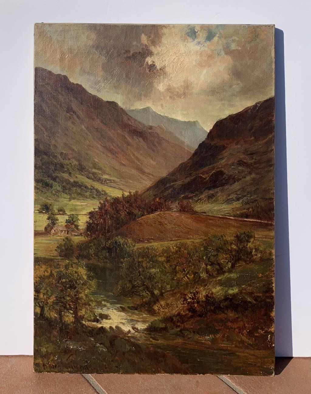 Pintor naturalista británico - Pintura paisajista del siglo XIX - Vista de las montañas - Painting Naturalista de Unknown