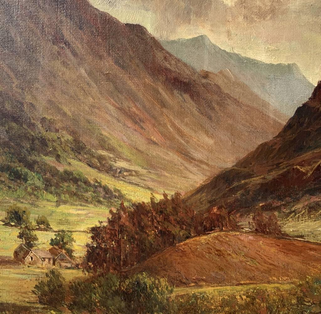 Pintor naturalista británico - Pintura paisajista del siglo XIX - Vista de las montañas - Figurative Painting Negro de Unknown