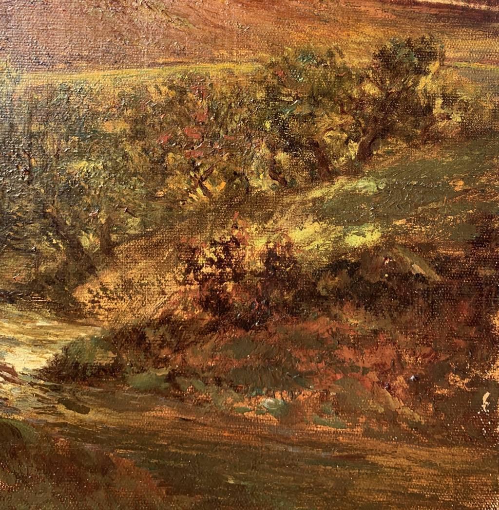 Pintor europeo (fechado en 1925) - Paisaje de montaña.

62 x 41 cm.

Óleo antiguo sobre lienzo, sin marco.

- Obra firmada indistintamente abajo a la izquierda.

- Inscripciones autógrafas y fechas en el reverso.

Informe de estado: Lienzo original.
