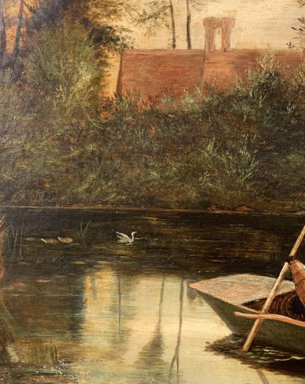 Pintor naturalista británico - Pintura paisajista del siglo XIX - Barco fluvial en venta 2