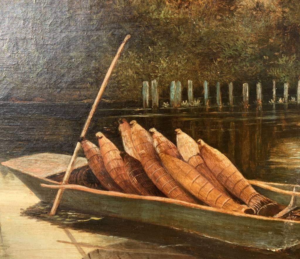 Pintor naturalista británico - Pintura paisajista del siglo XIX - Barco fluvial en venta 4