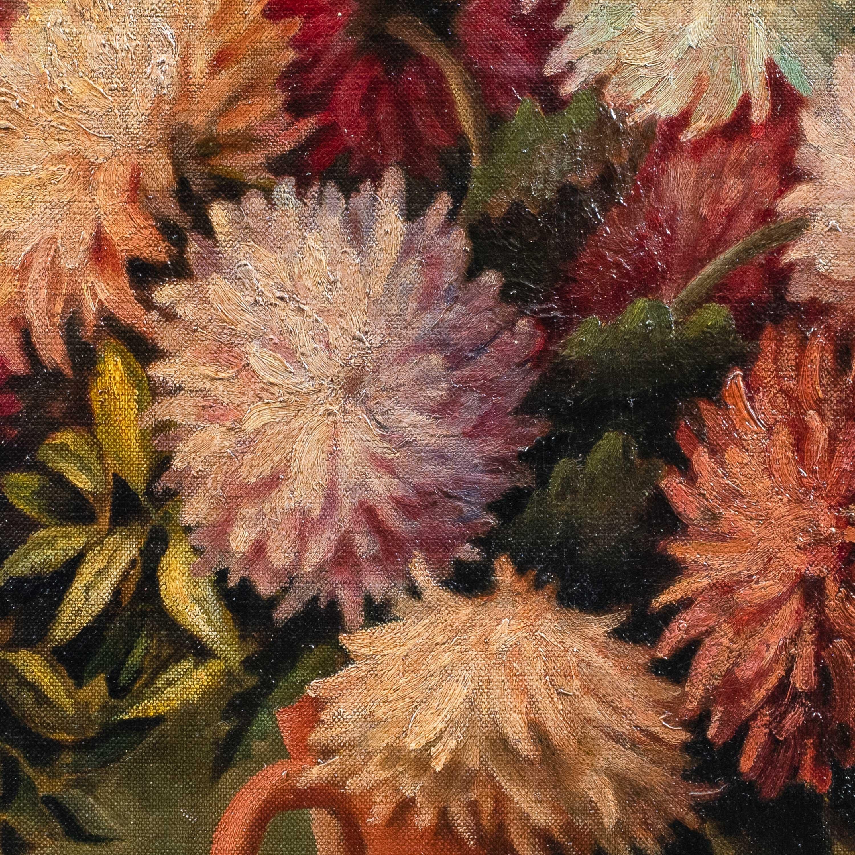 Naturalistic British painter- 20th century Still life painting - Flowers - Brown Still-Life Painting by Unknown