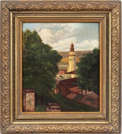 Naturalistic continental painter - 19th century landscape painting - Bell tower