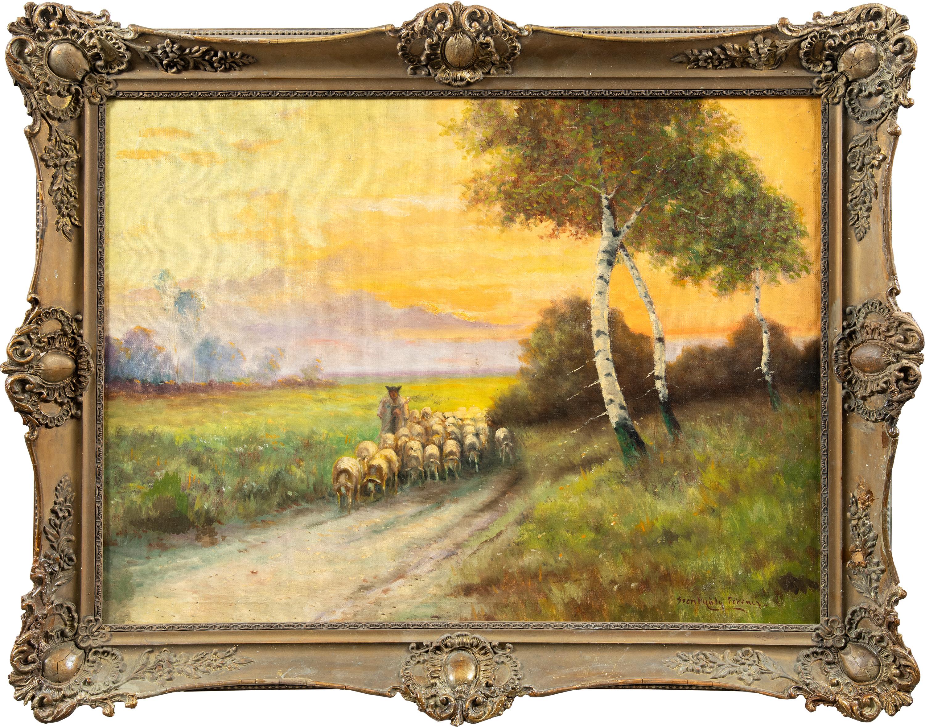 Figurative Painting Unknown - Peintre continental naturaliste - Peinture de paysage du 19e siècle - Campagne