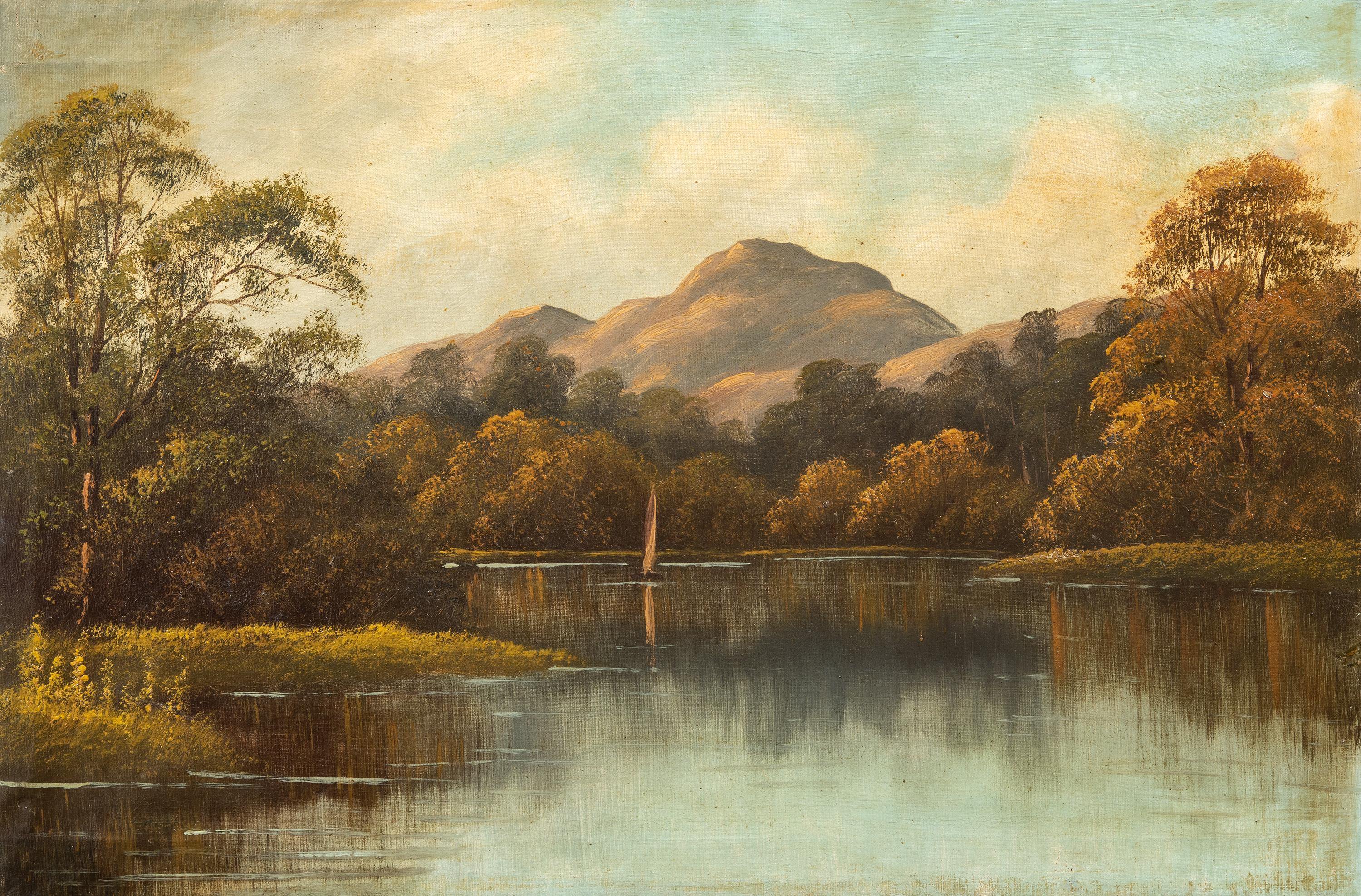 Figurative Painting Unknown - Peintre continental naturaliste - Peinture de paysage du 19e siècle - Vue sur la rivière 