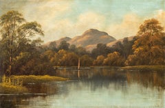Antique Naturalistic Continental painter - 19th century landscape painting - View River 