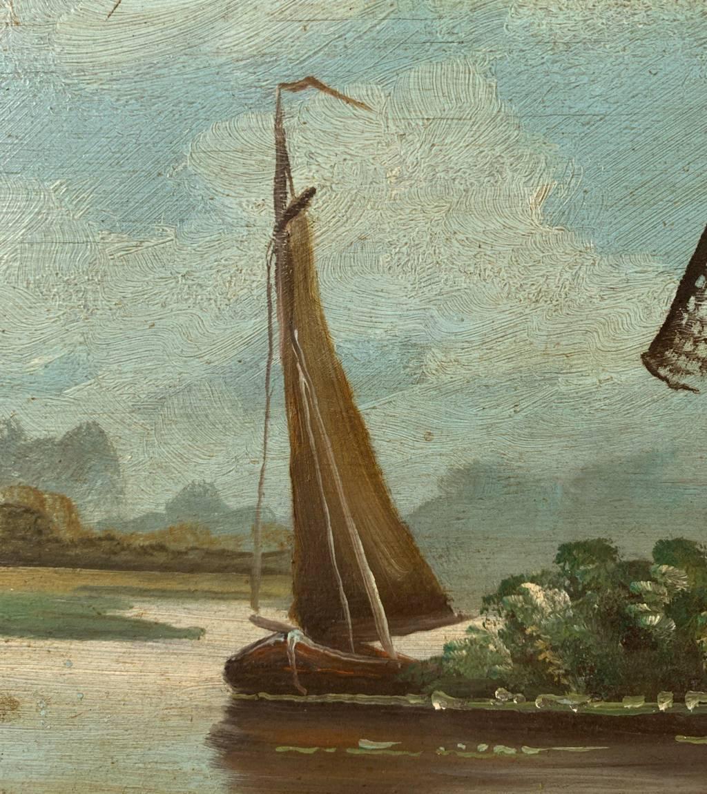 Pittura olandese naturalistica - Pittura paesaggistica della fine del XIX secolo - Mulino a vento in vendita 5