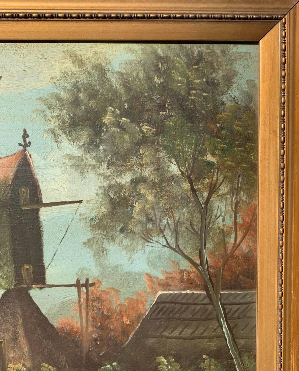 Pittore olandese (fine XIX secolo) - Paesaggio con mulino a vento.

30 x 40 cm senza cornice, 42 x 52 cm con cornice.

Antico dipinto a olio su tavola, in cornice di legno dorata.

Rapporto sulle condizioni: Buono stato di conservazione della