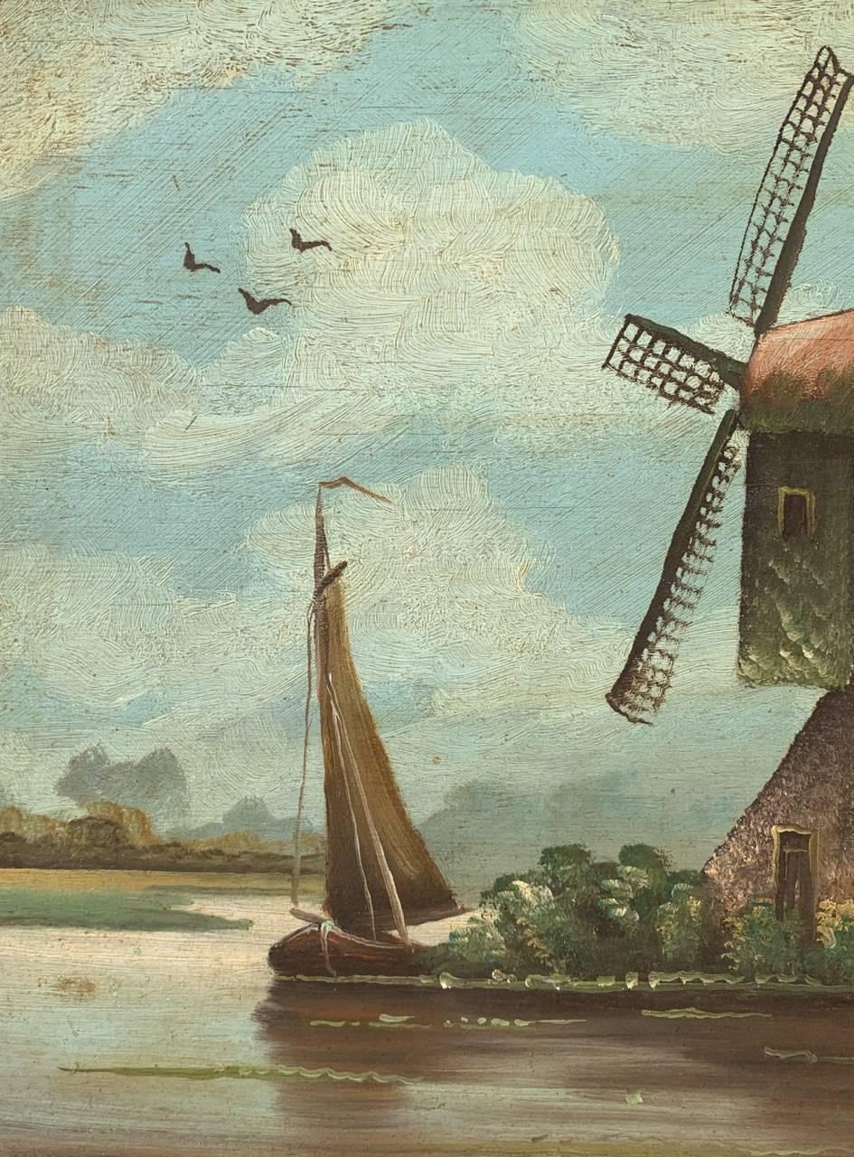 Pittura olandese naturalistica - Pittura paesaggistica della fine del XIX secolo - Mulino a vento in vendita 3