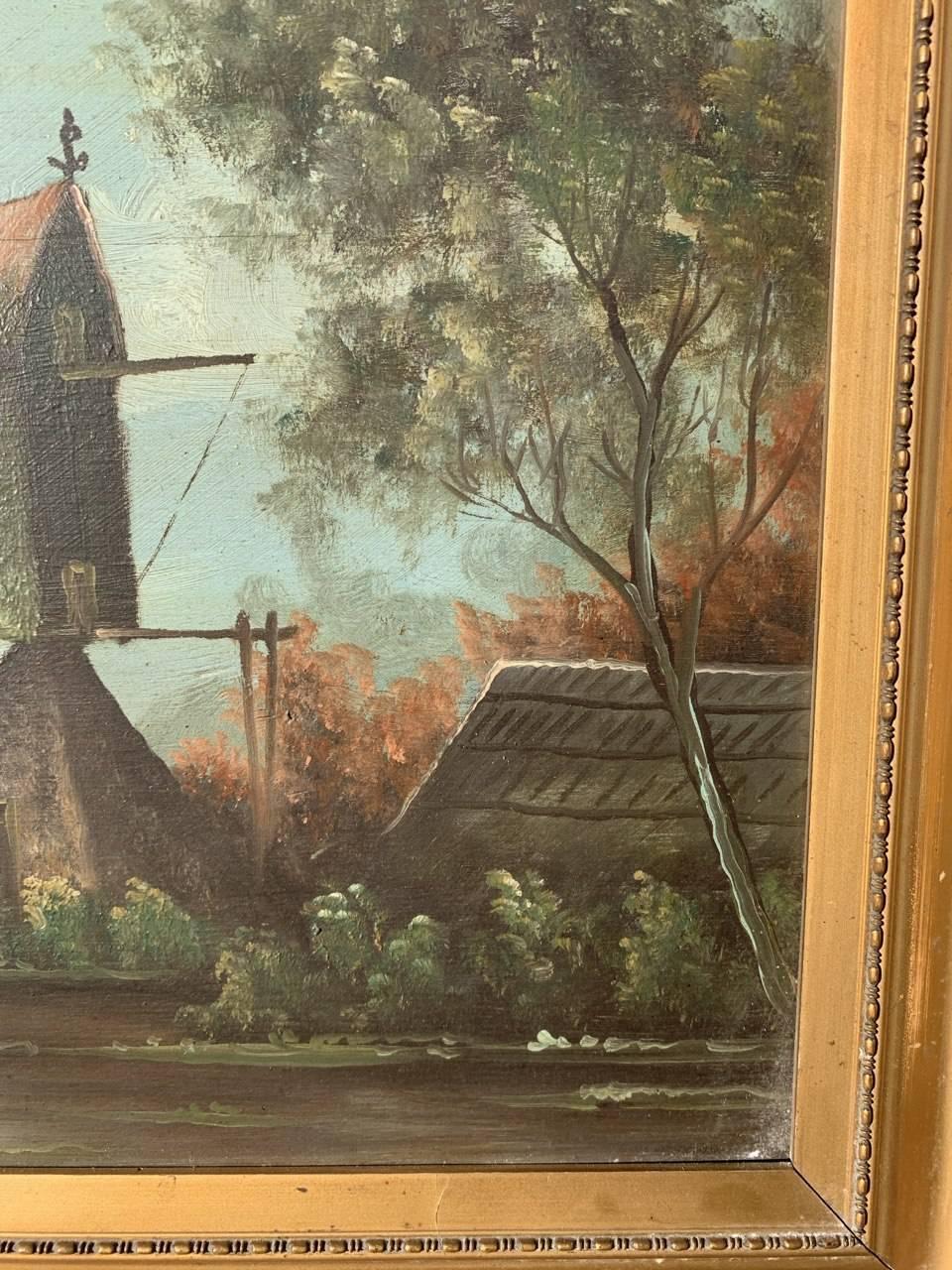 Pittura olandese naturalistica - Pittura paesaggistica della fine del XIX secolo - Mulino a vento in vendita 4