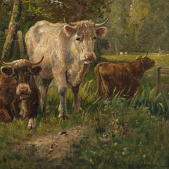 Naturalistic European painte- 19th century landscape painting - Cows grazing