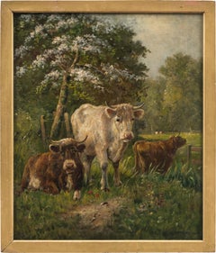 Naturalistic European painte- 19th century landscape painting - Cows grazing