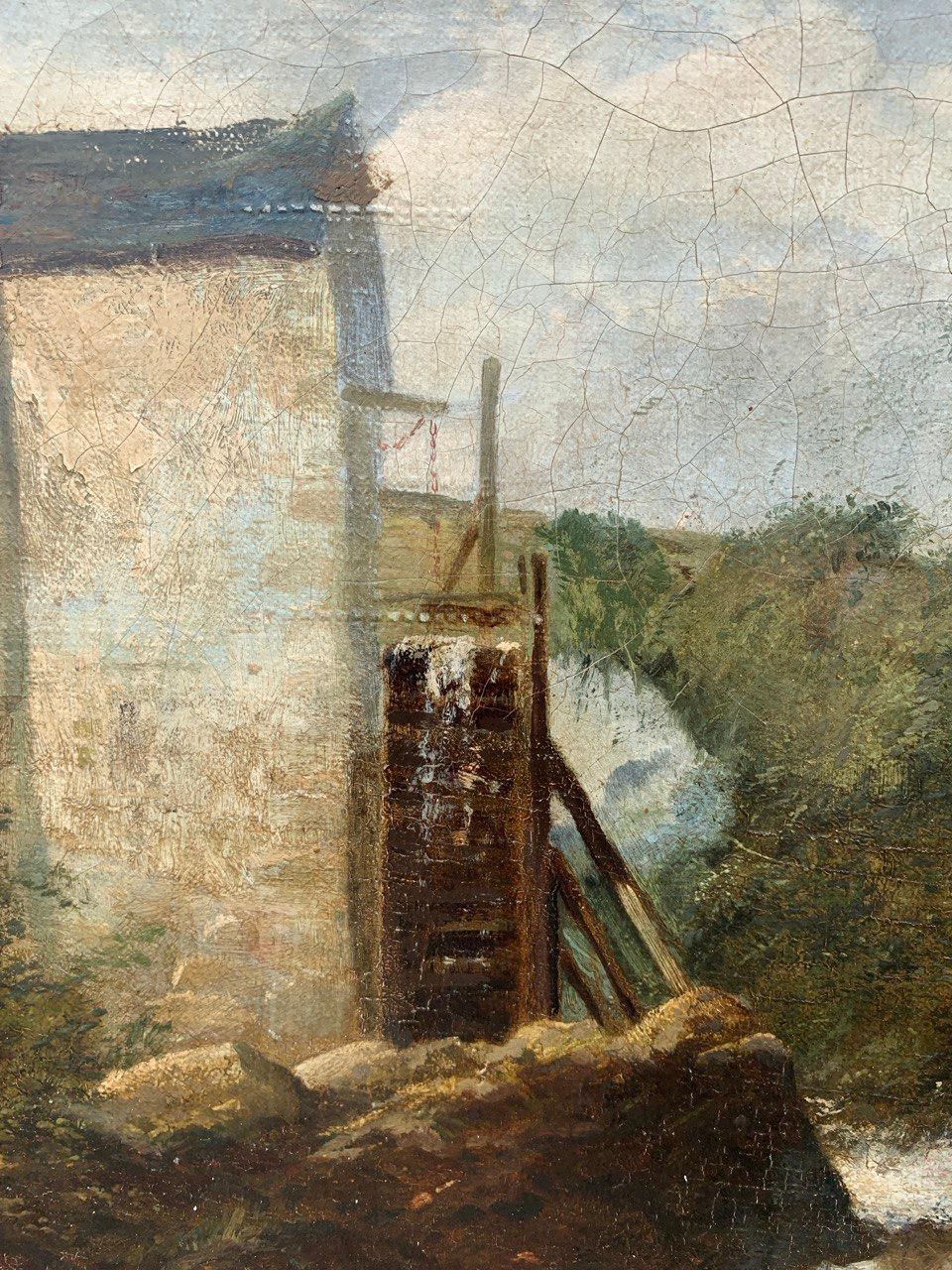 Naturalistic European painter - 19th century landscape painting - Mill and strea For Sale 3