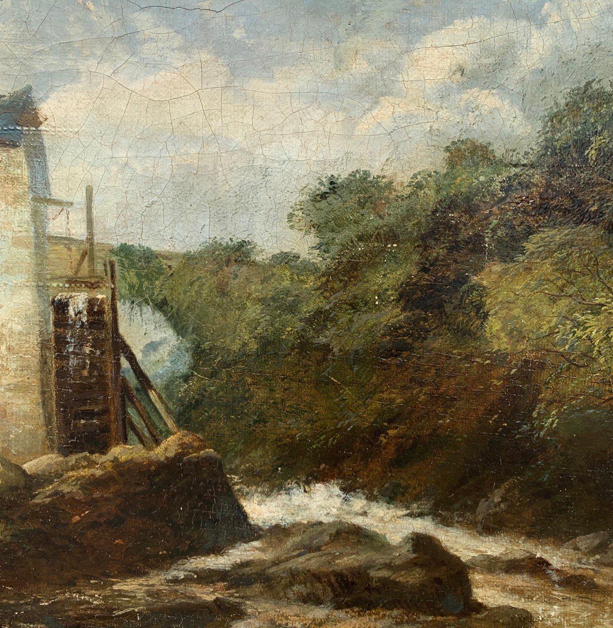 Naturalistic European painter - 19th century landscape painting - Mill and strea For Sale 4