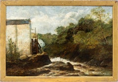 Naturalistic European painter - 19th century landscape painting - Mill and strea