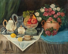 Naturalistic European painter - 20th century still life painting - Flowers Fruit