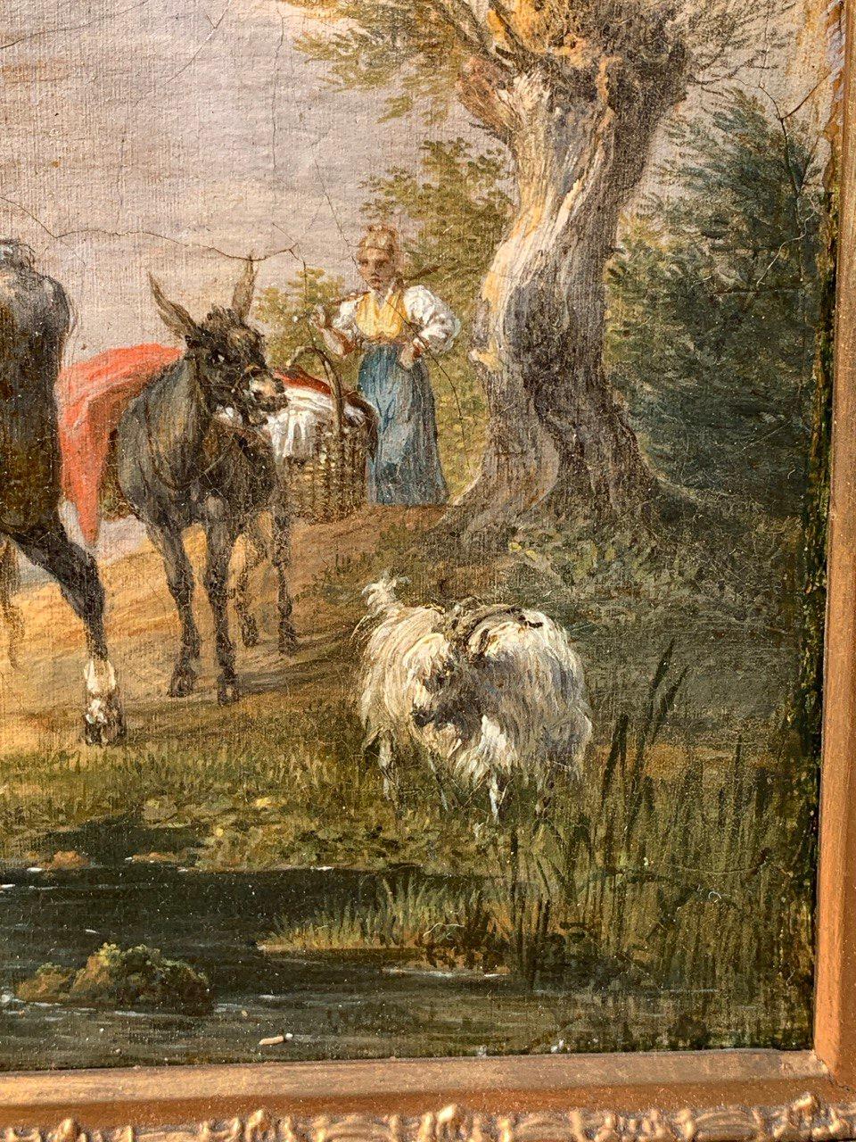 Naturalistic Italian painter - 17/18th century landscape painting - Cows, goats For Sale 3