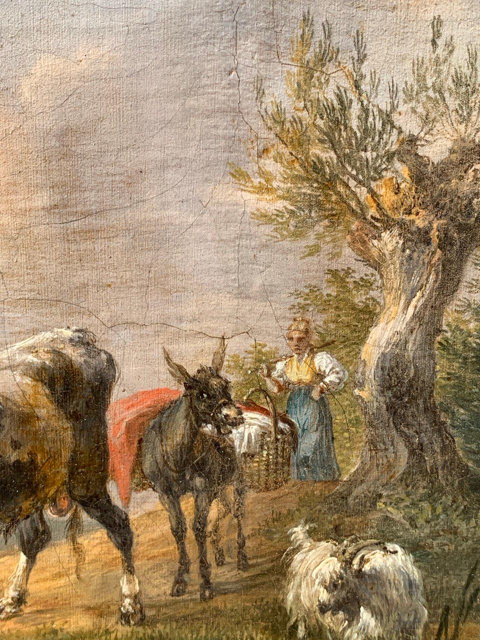Naturalistic Italian painter - 17/18th century landscape painting - Cows, goats For Sale 4