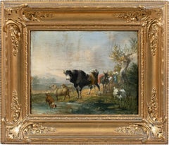 Naturalistic Italian painter - 17/18th century landscape painting - Cows, goats