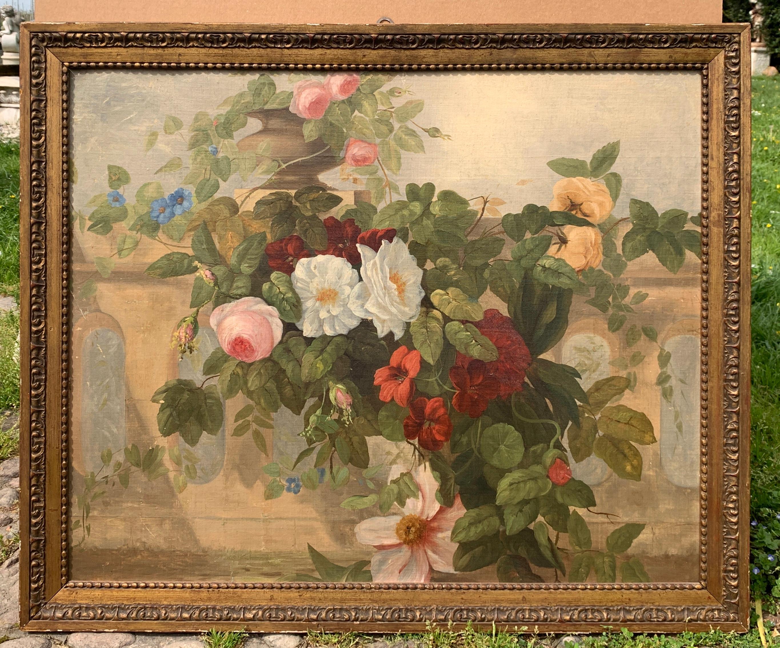 Naturalistic Italian painter - 19/20th still life painting - Flowers  - Painting by Unknown