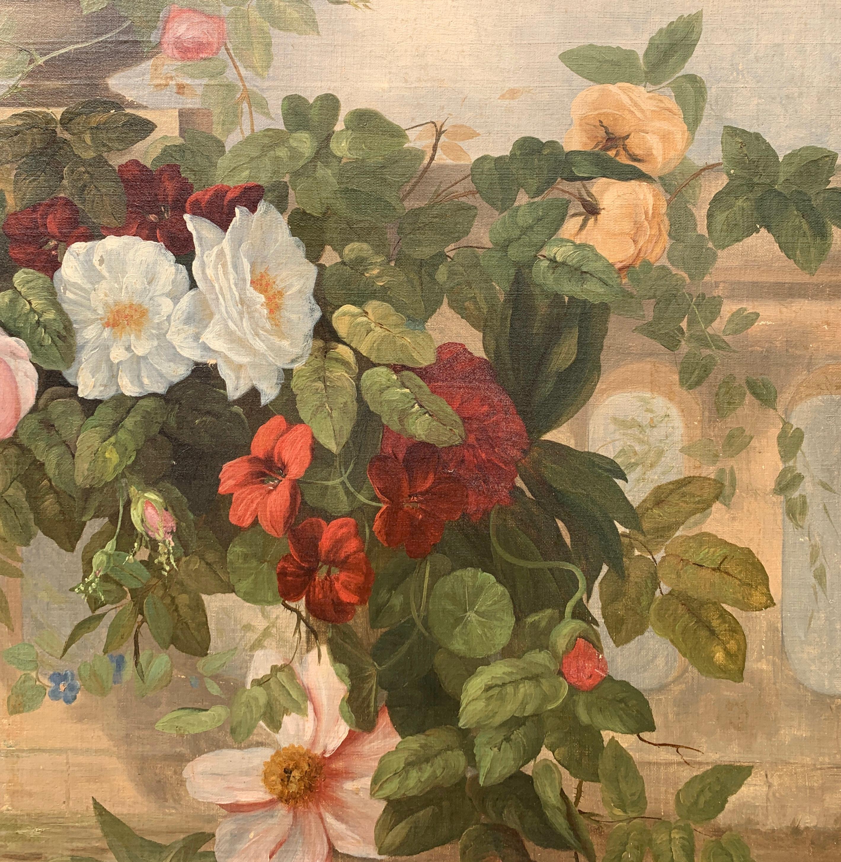Italian painter (19th-20th century) - Still life of flowers.

65 x 79 cm without frame, 73.5 x 88.5 cm with frame.

Antique oil painting on canvas, in a gilded wooden frame (wooden panel on the back).

Condition report: Original canvas. Good state