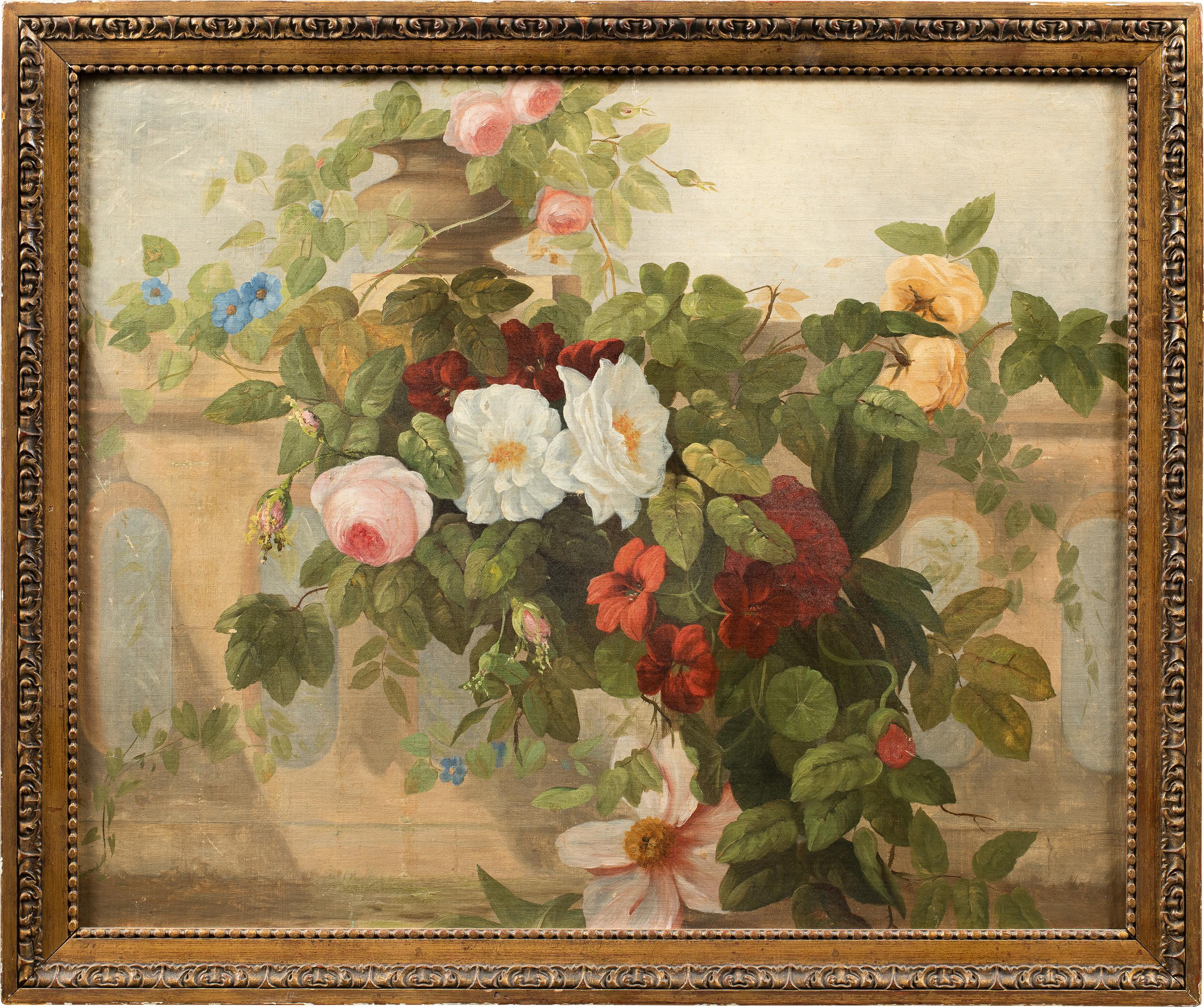 Unknown Still-Life Painting - Naturalistic Italian painter - 19/20th still life painting - Flowers 