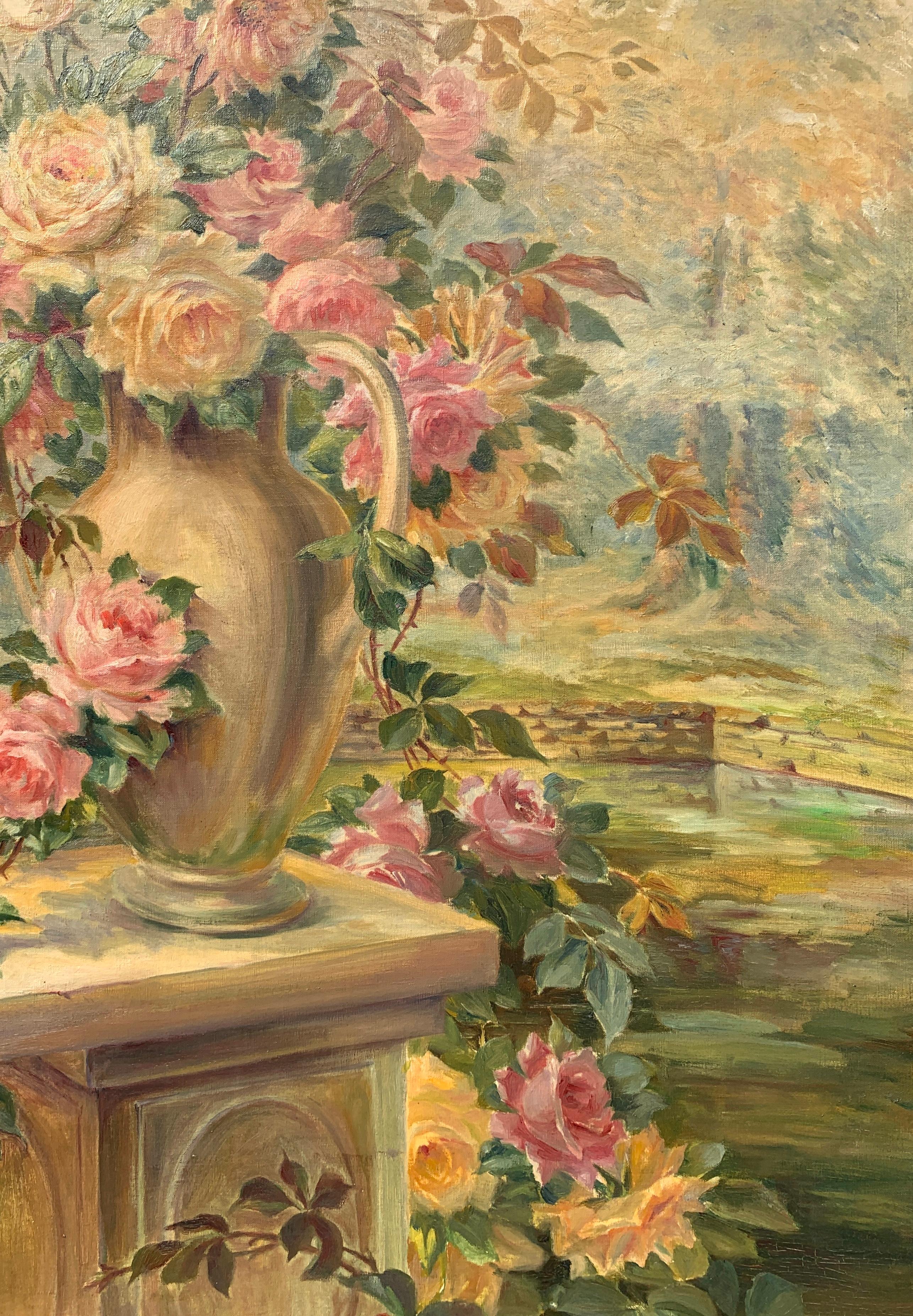 Naturalistic Italian painter - 19/20th still life painting - Flowers - Oil on ca For Sale 1