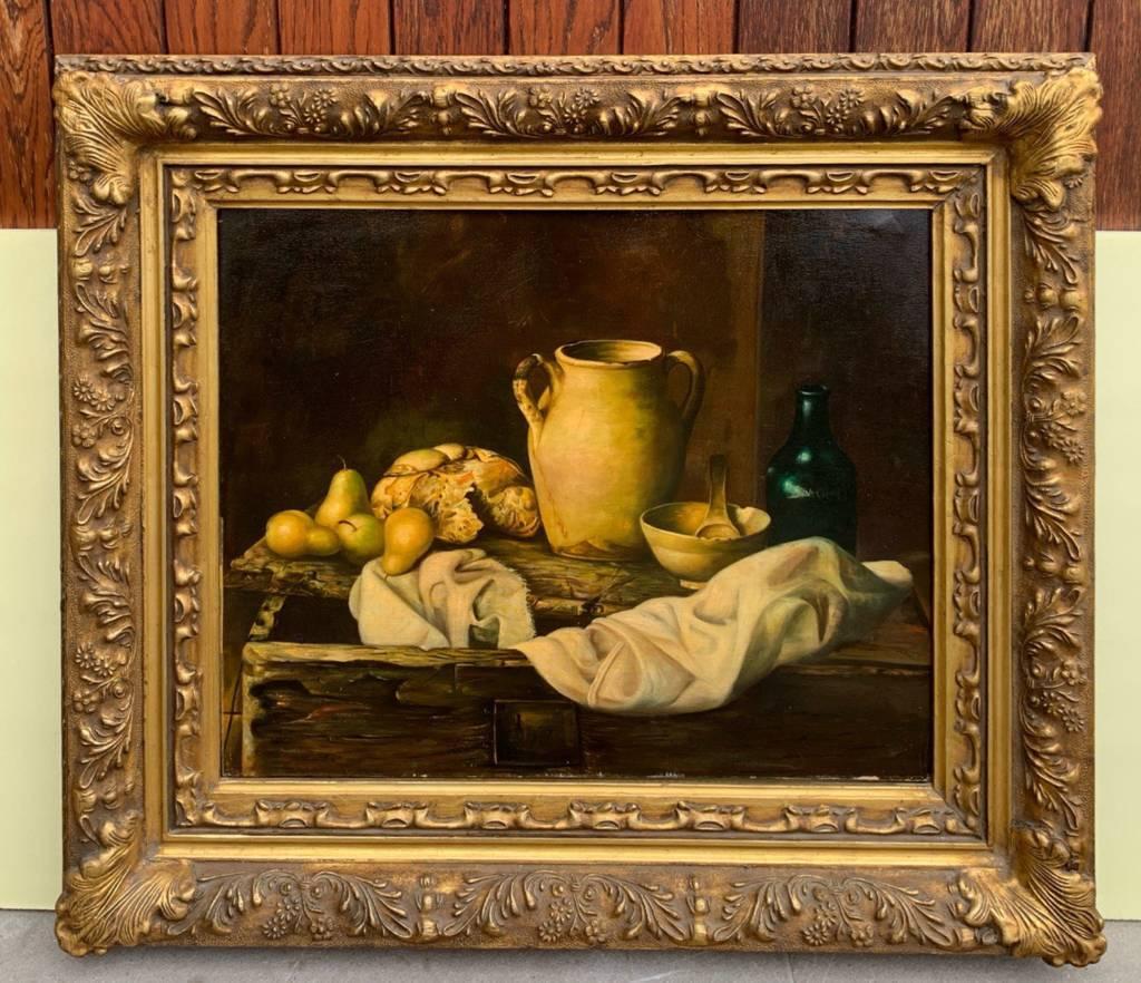 Naturalistic Italian painter - 19/20th still life painting - Pears and vases  - Painting by Unknown