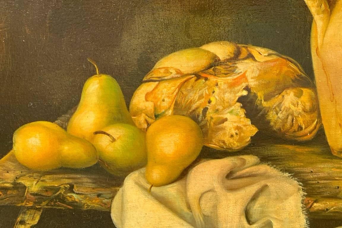 Italian painter (19th-20th century) - Still life with vase and pears.

50 x 60 cm without frame, 76 x 86 cm with frame.

Antique oil painting on canvas, in a carved and gilded wooden frame.

Condition report: Original canvas. Good state of