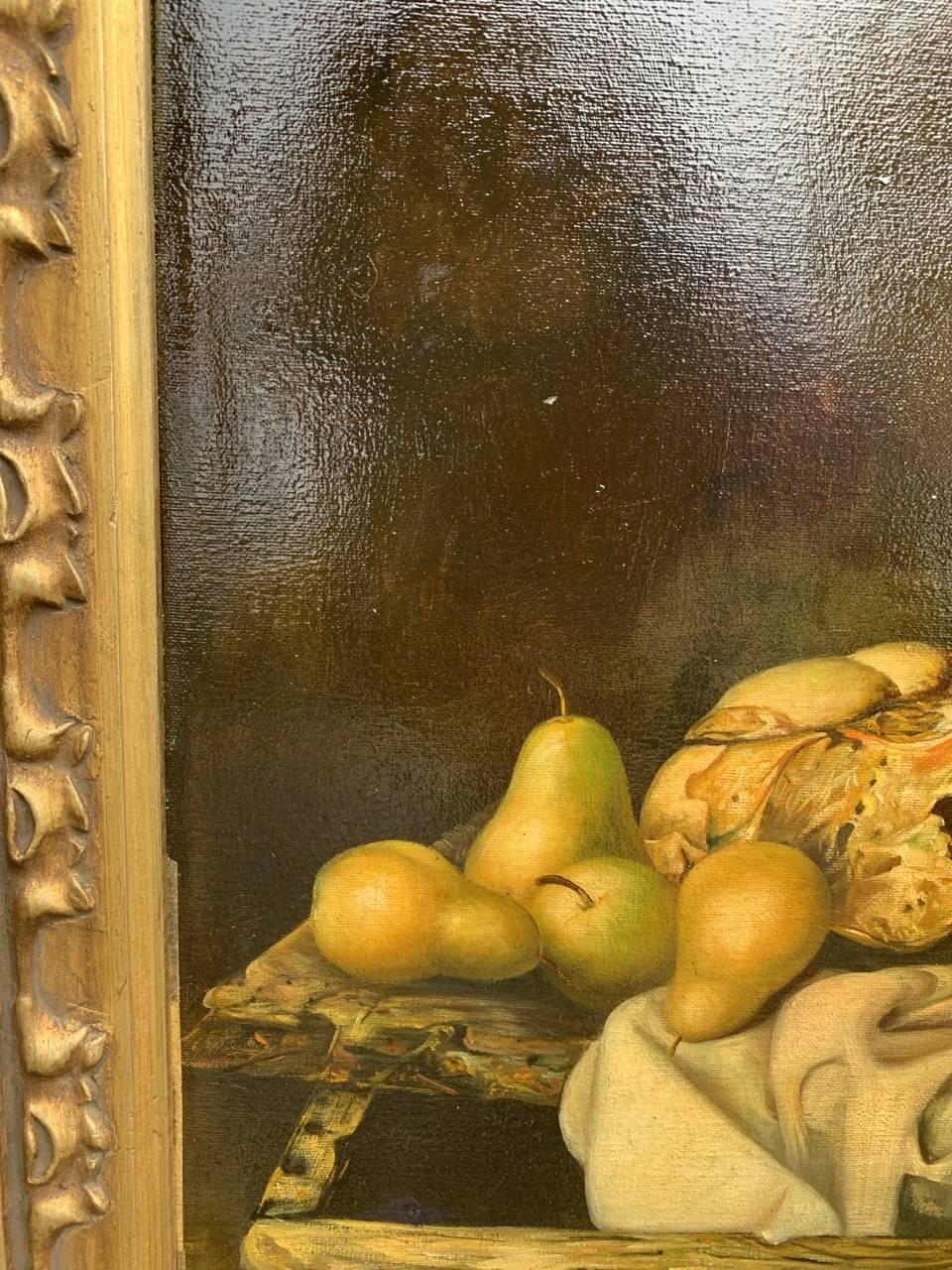 Naturalistic Italian painter - 19/20th still life painting - Pears and vases  For Sale 1