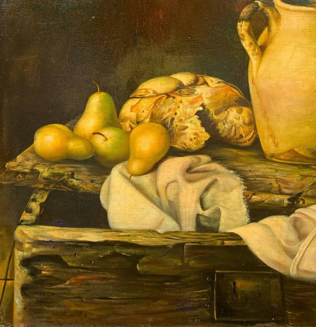 Naturalistic Italian painter - 19/20th still life painting - Pears and vases  For Sale 3